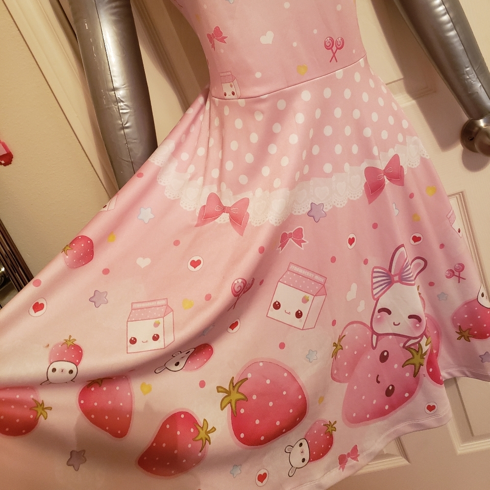 Kawaii Bunny Usagi Strawberry Milk Lolita Skater Dress